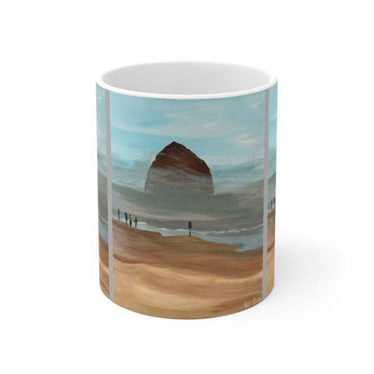 Cannon Beach Mug, 11oz - Haystack Rock Ceramic Cup for Nature Lovers, Oregon Coastal Gift, Coffee Mug Souvenir