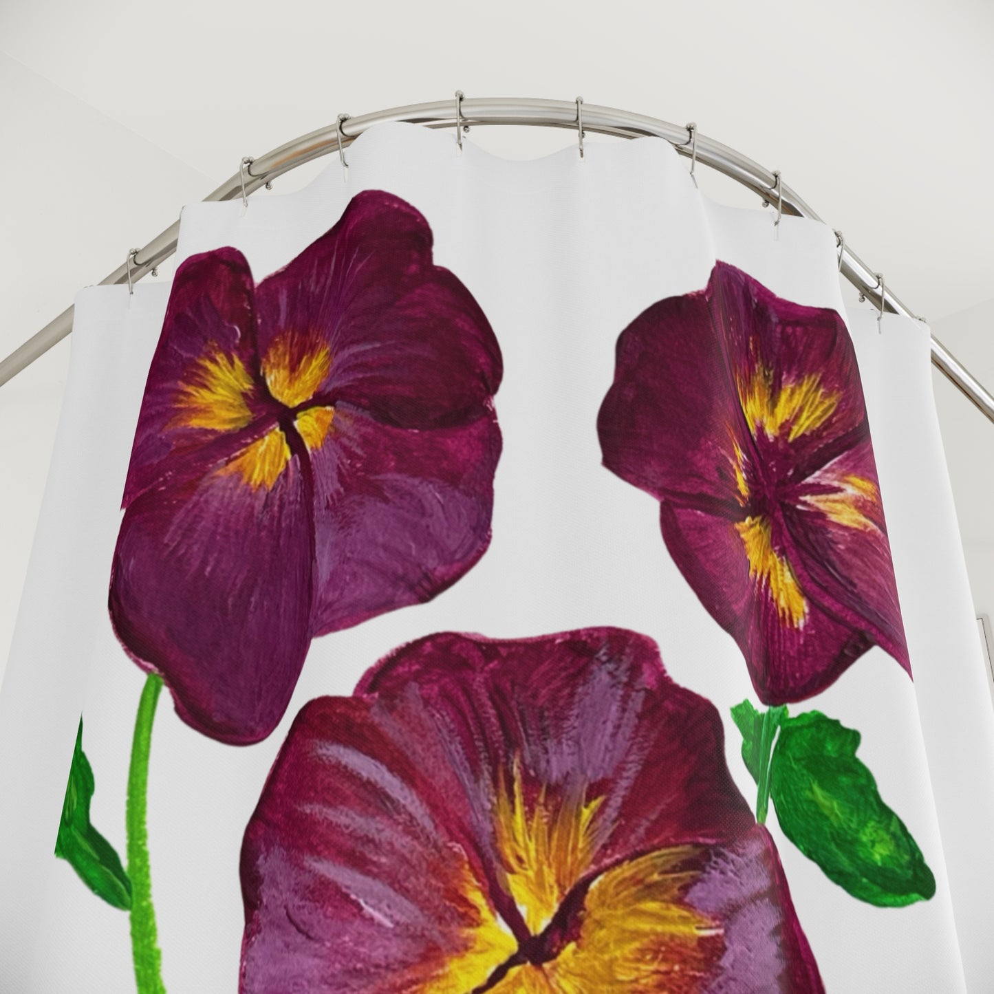 Elegant Floral Shower Curtain, Bathroom Decor, Home Improvement, Pansy Design, Gift for Housewarming, Spring Decor