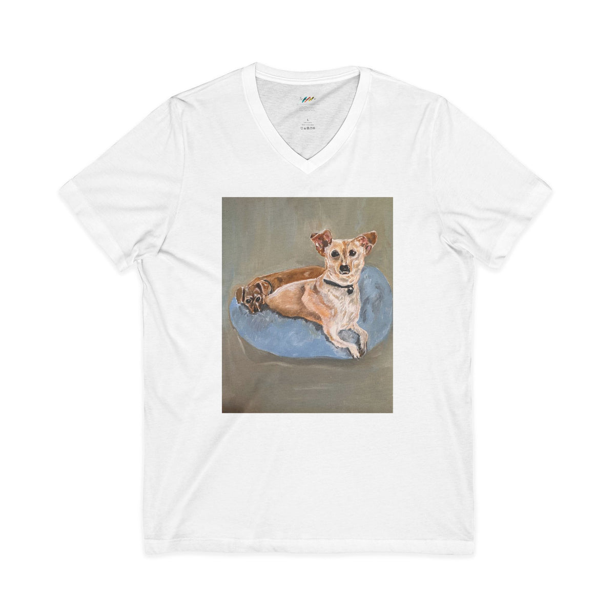 Puppies on Pillow V-Neck Tee | Pet Dog Illustration