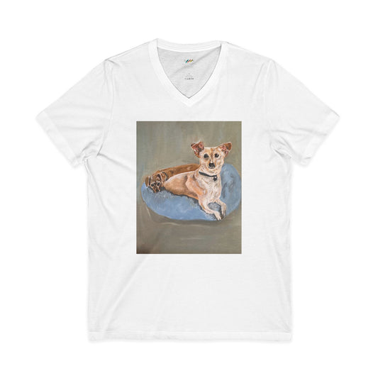 Puppies on Pillow V-Neck Tee | Pet Dog Illustration