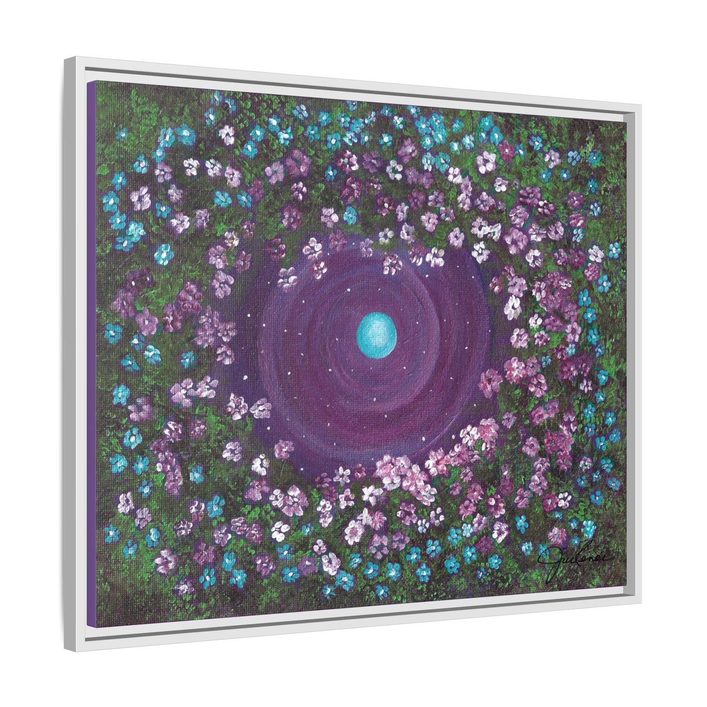One World Floral Galaxy Painting Matte Canvas, Framed Wall Art | Earth Flower Garden