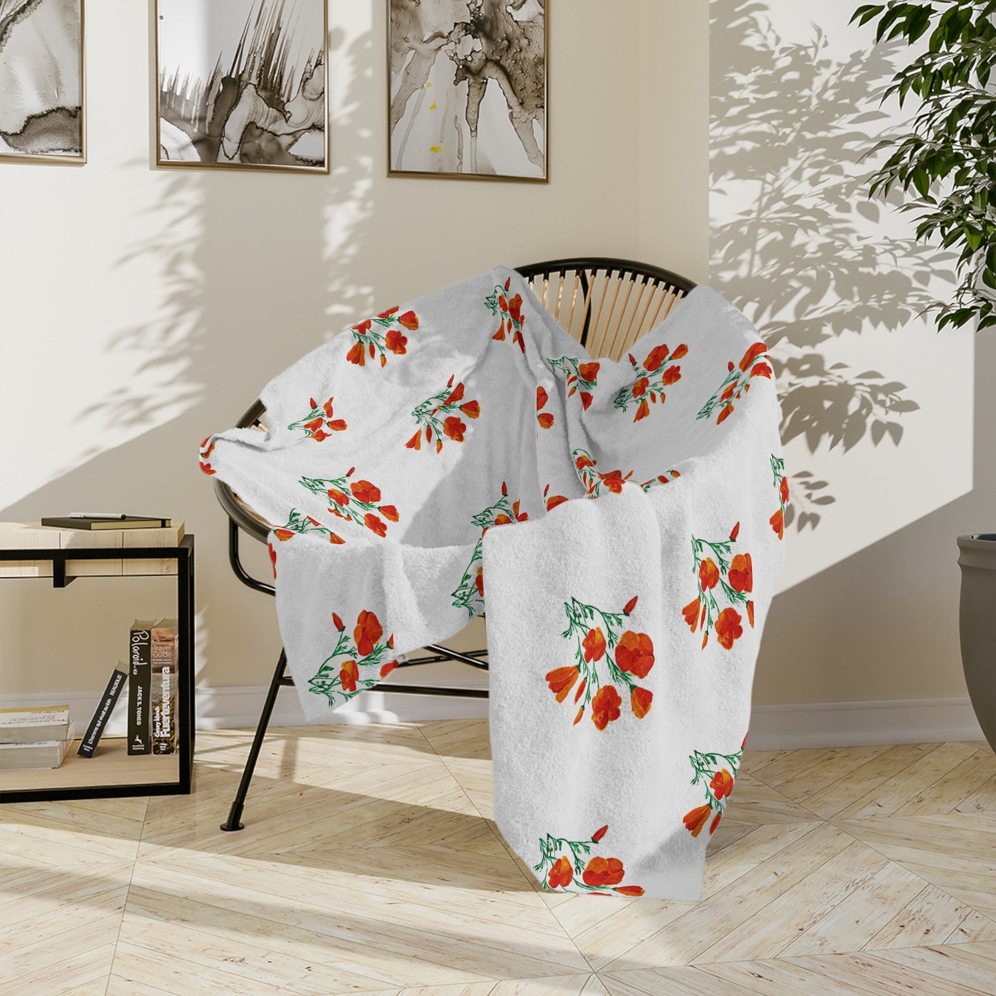 Chic Floral Blanket, painted California Poppies, Cozy Home Decor, Soft Throw Blanket, Ideal Gift, Living Room Accent, Spring Decor