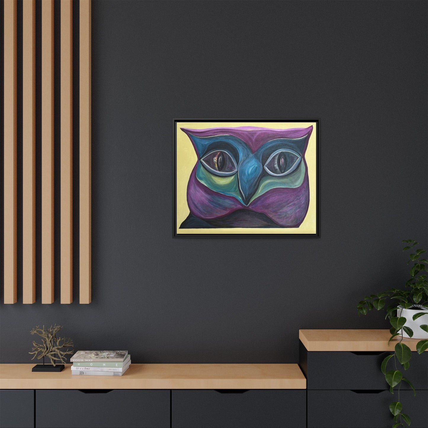 Abstract Colorful Owl Painting Matte Canvas, Framed | Modern Wall Art