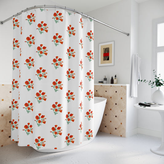 California Poppies Shower Curtain, Floral Bathroom Decor, Home Improvement, Housewarming Gift, Elegant Floral Bathroom Accessory, Bathroom