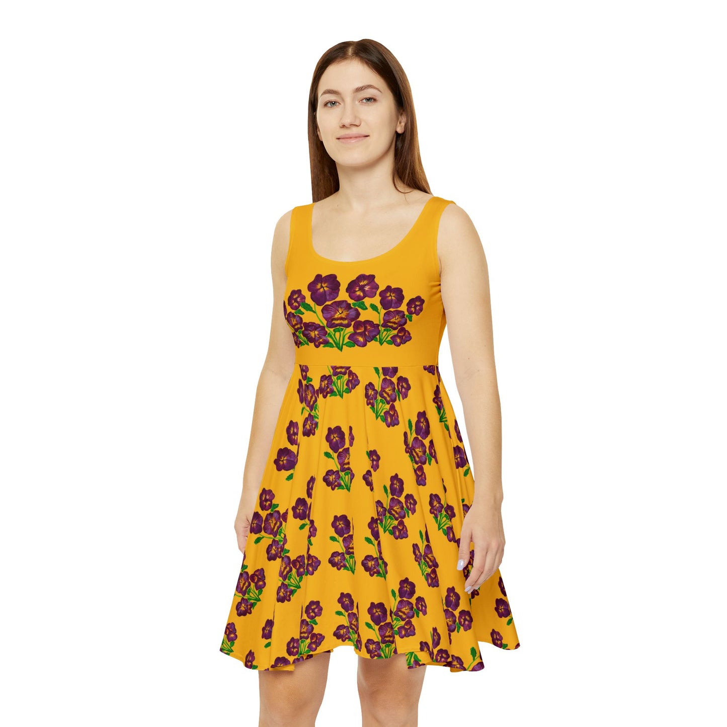 Floral Skater Dress - Flows with Pansies and Color, print made from Original Art