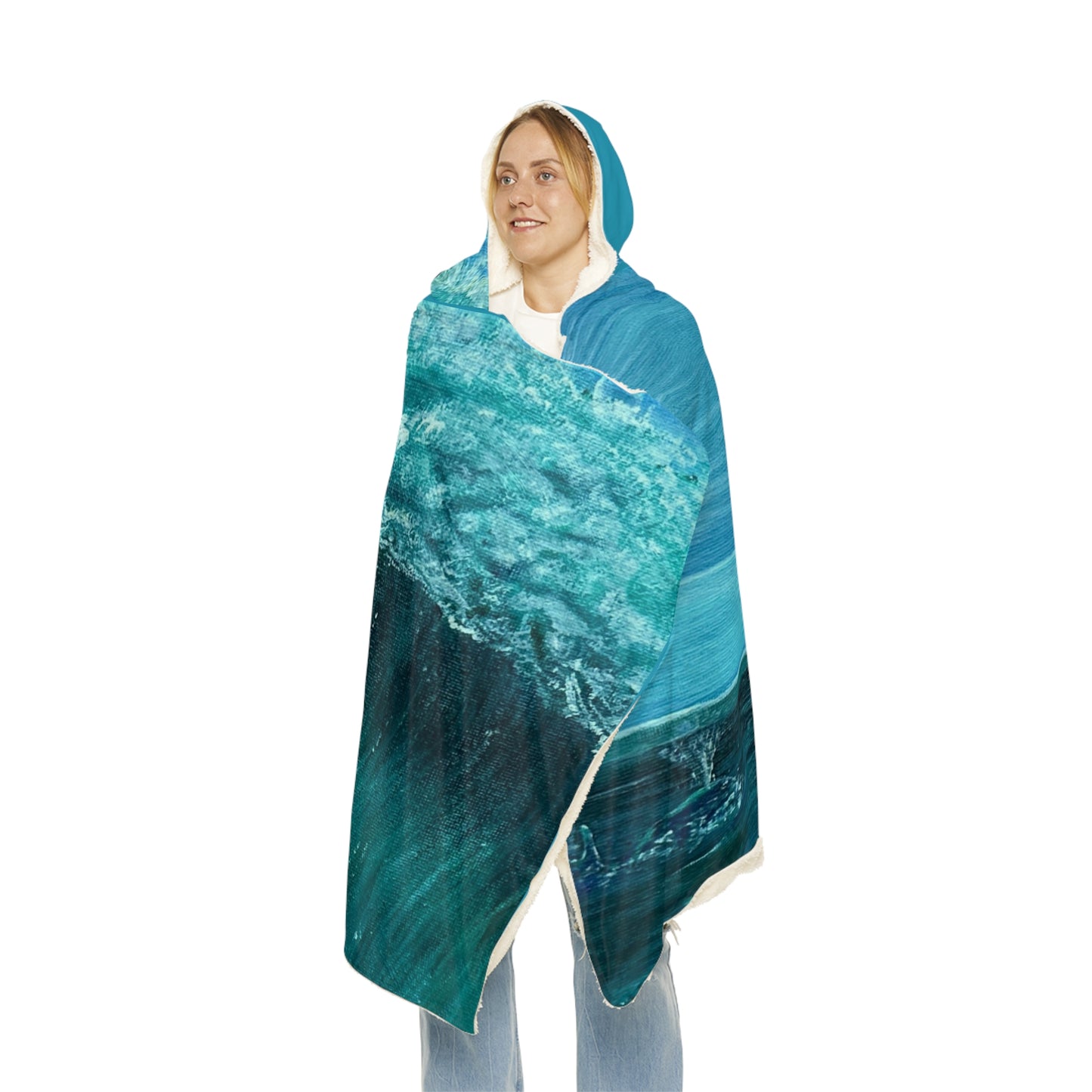 Ocean Wave Painting Snuggle Blanket | Hooded Beach Throw, Turquoise Wave Art