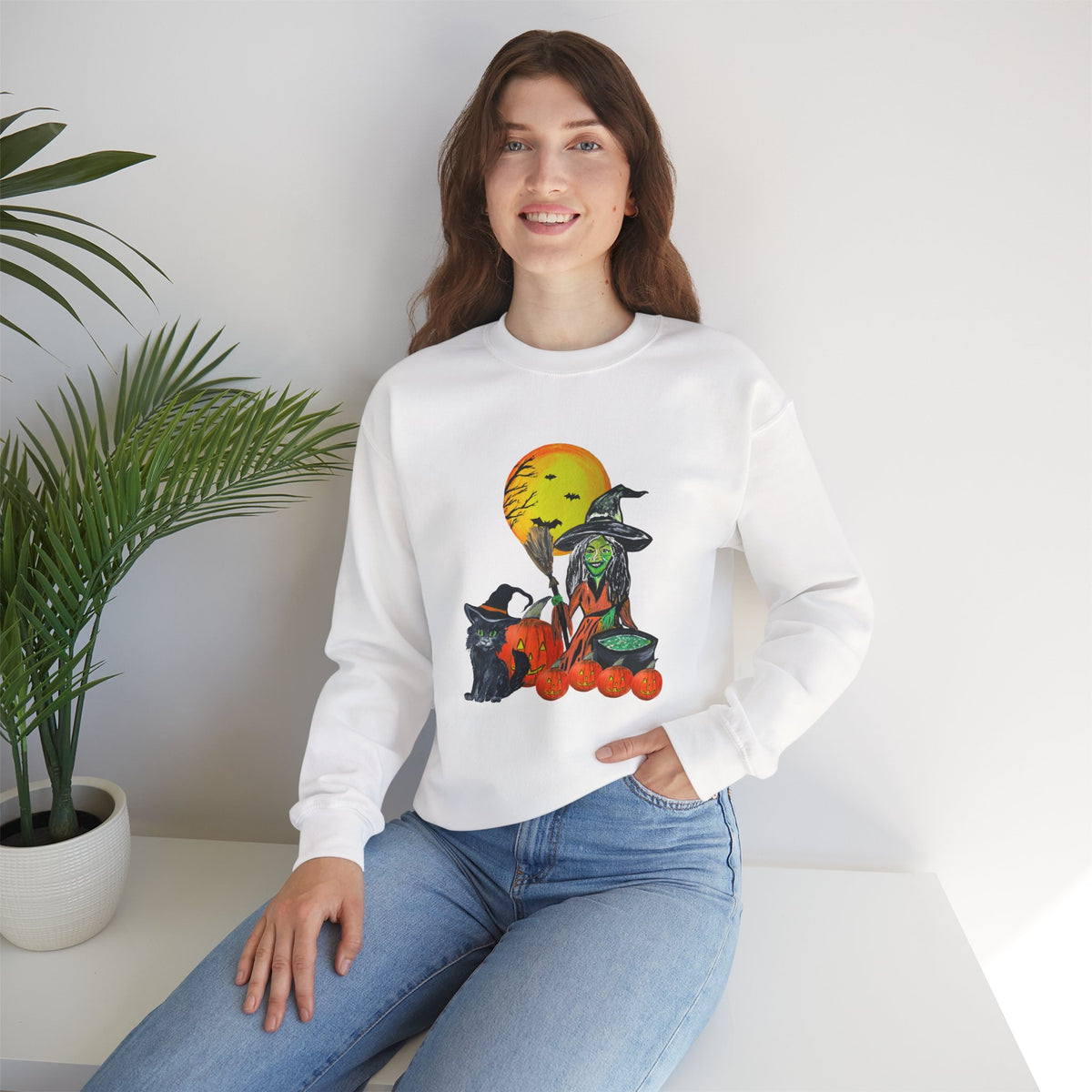 Halloween Witch Brew & Spooky Kitten Crewneck Sweatshirt