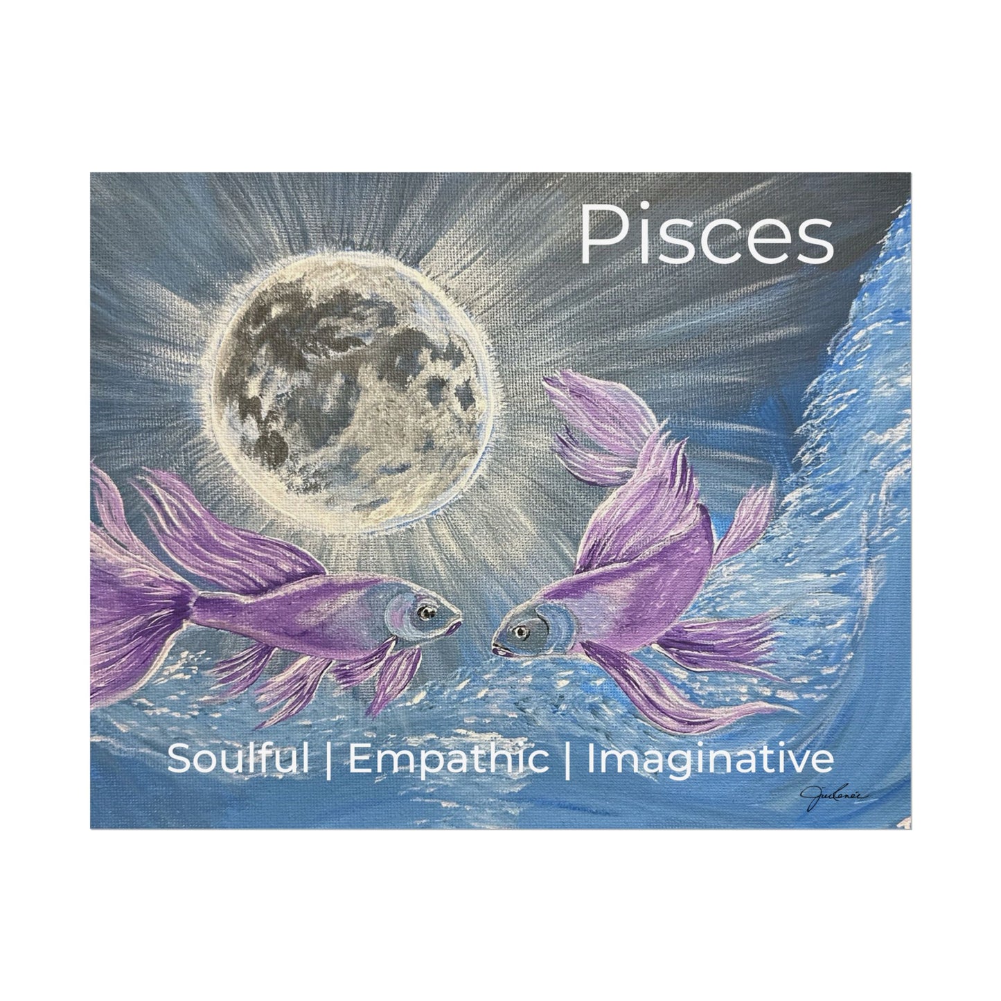 Pisces Purple Koi Moonlit Rolled Poster | Lunar Fish Wall Art