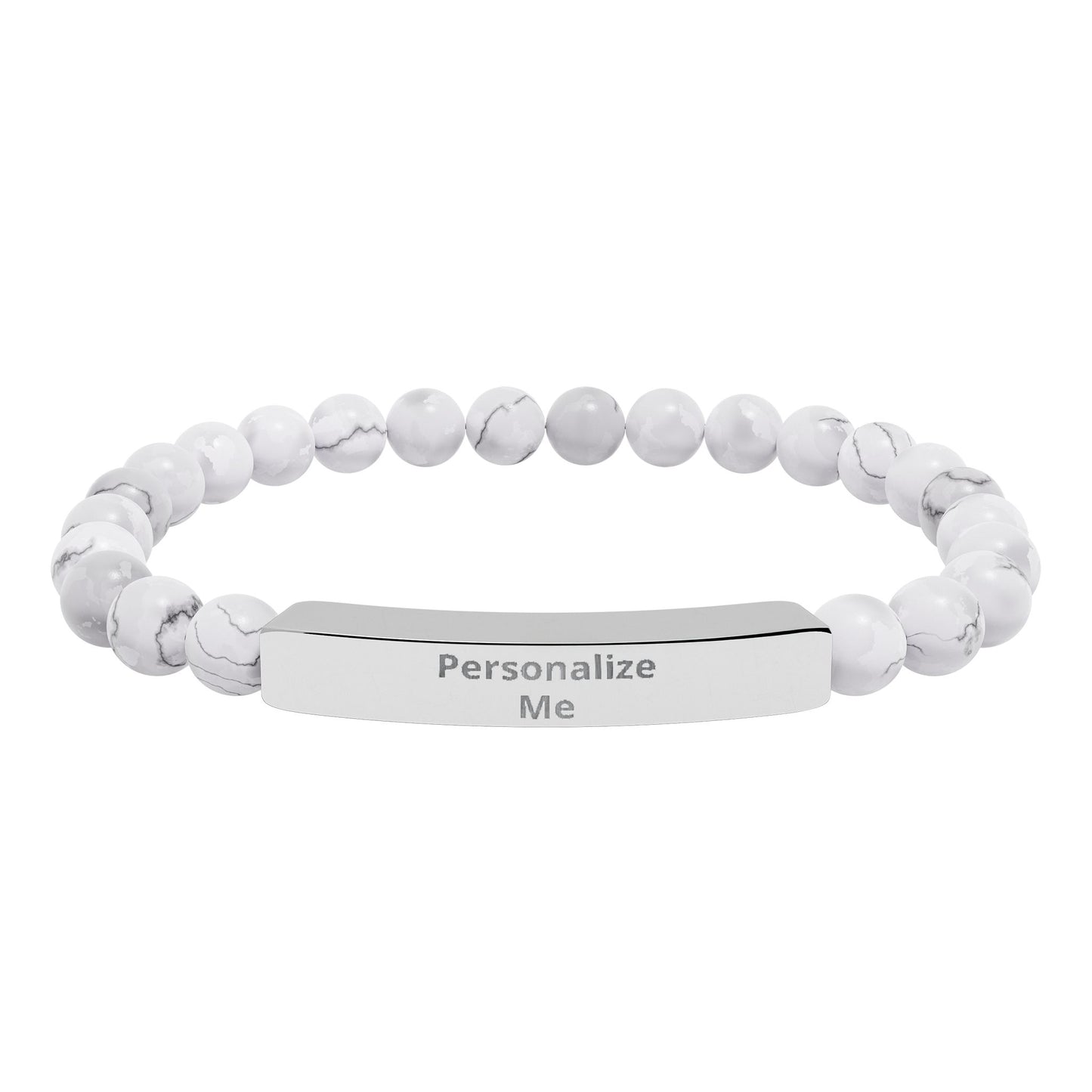 Engravable Natural Stone Bead Stretch Bracelet | Personalized Bar Bracelet