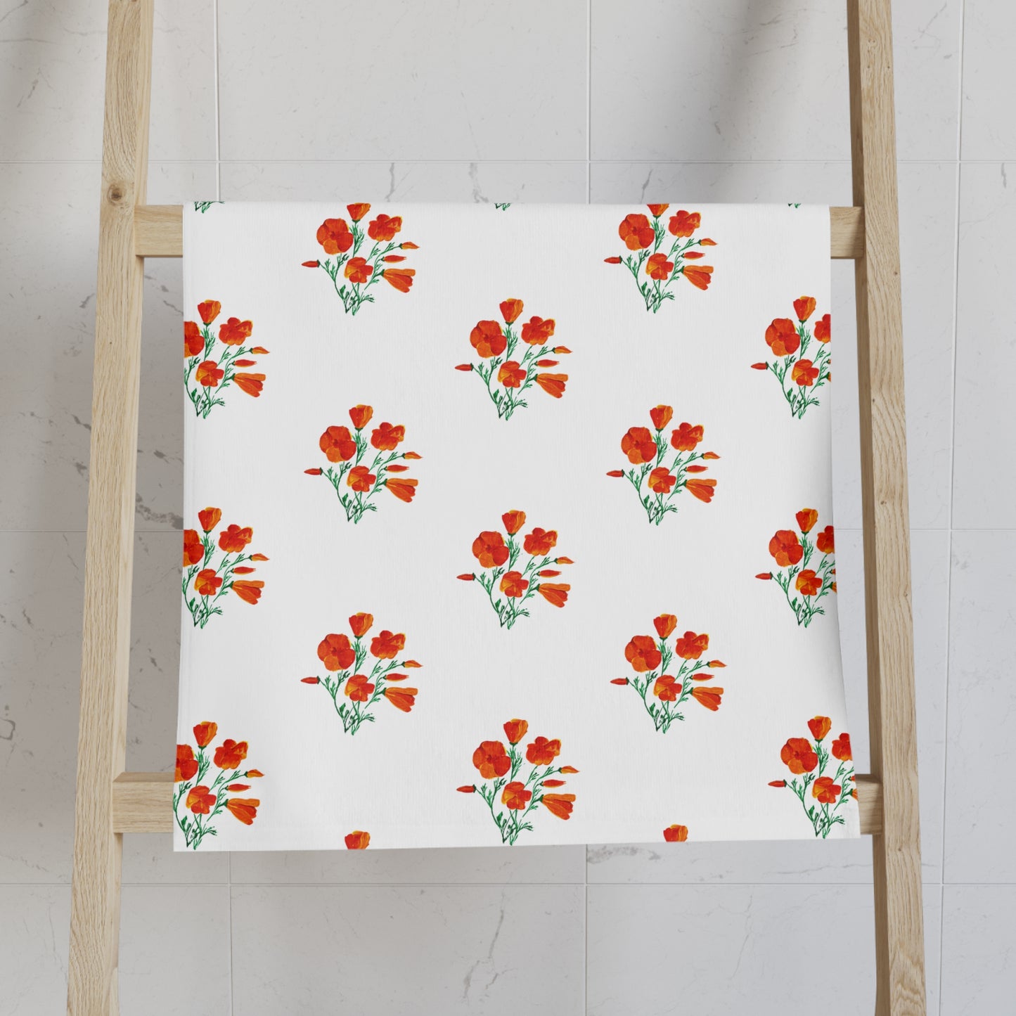 Floral Hand Towel, California Poppies Kitchen and Bath Decor, Gift for Her, Bathroom Accessory, Housewarming, Vibrant Towel