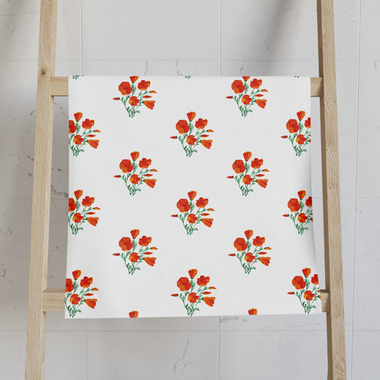 Floral Hand Towel, California Poppies Kitchen and Bath Decor, Gift for Her, Bathroom Accessory, Housewarming, Vibrant Towel