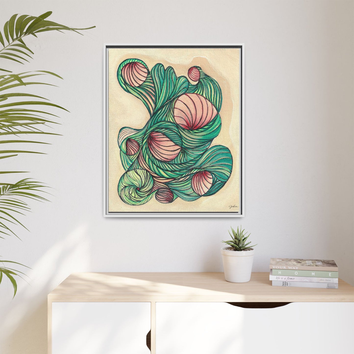 Abstract Organic Swirls Matte Canvas Framed | Botanical Line Art Wall Decor