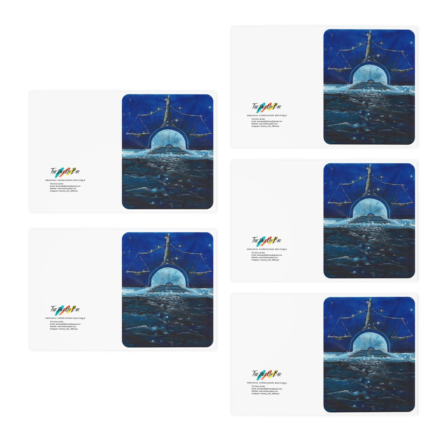 Zodiac Collection Greeting Cards, Libra Cards - 5 Pack, original-Design Note Cards, Astrology Stationery Set, Birthday Cards Pack