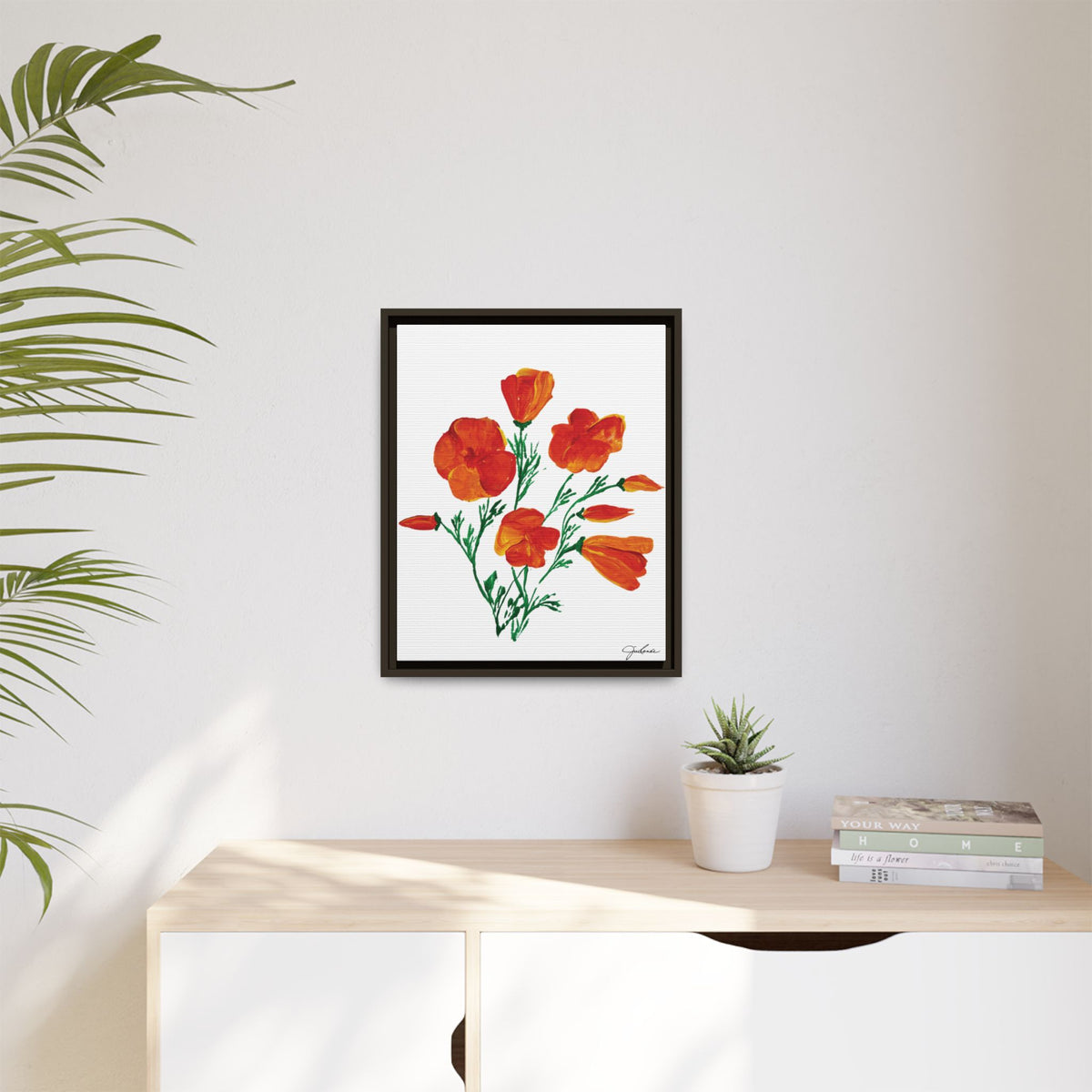 Framed Canvas Print, California Poppies - Print Wall Art - Home Decor, Matte Canvas, Multi-color Floral Artwork, Botanical Picture Gift