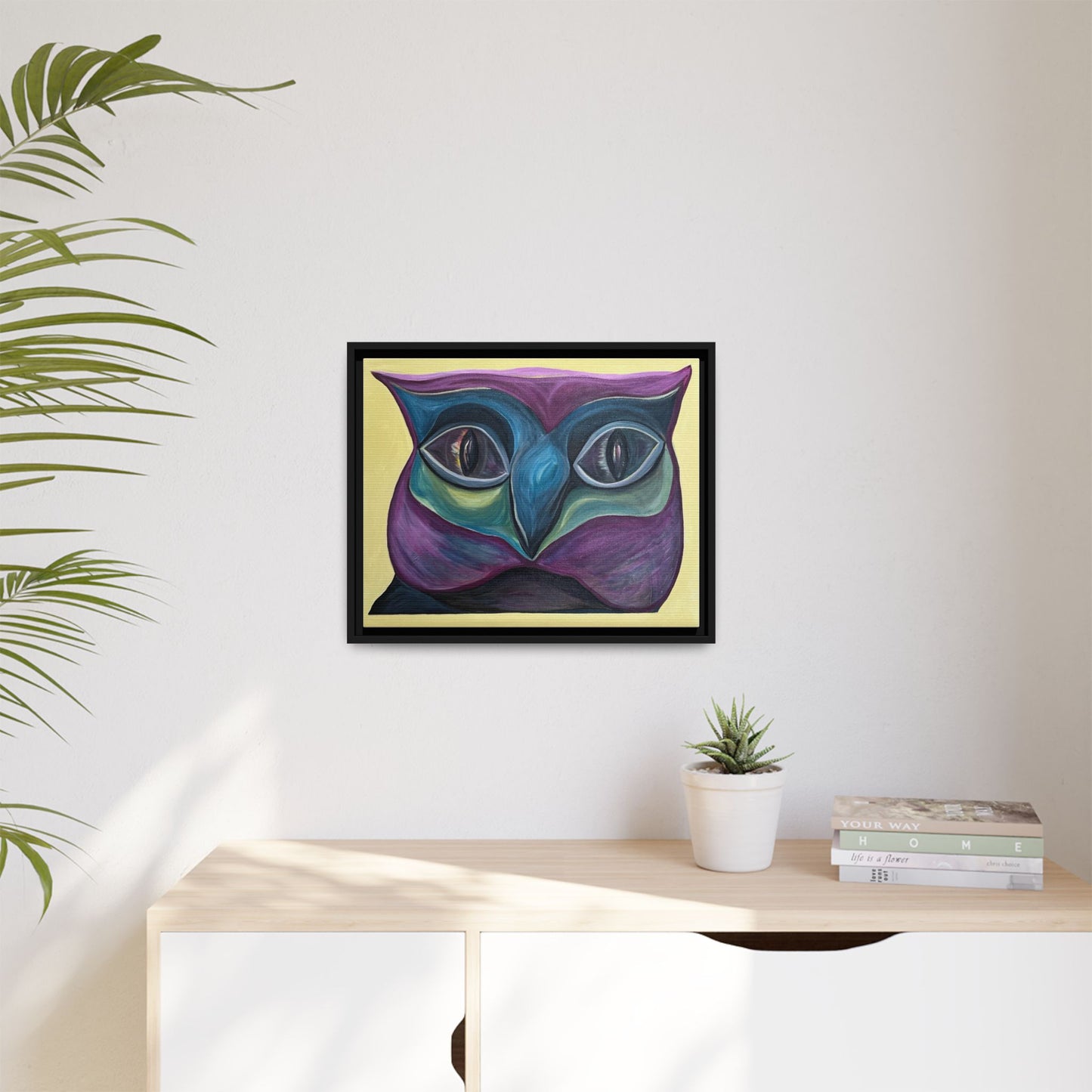 Abstract Colorful Owl Painting Matte Canvas, Framed | Modern Wall Art