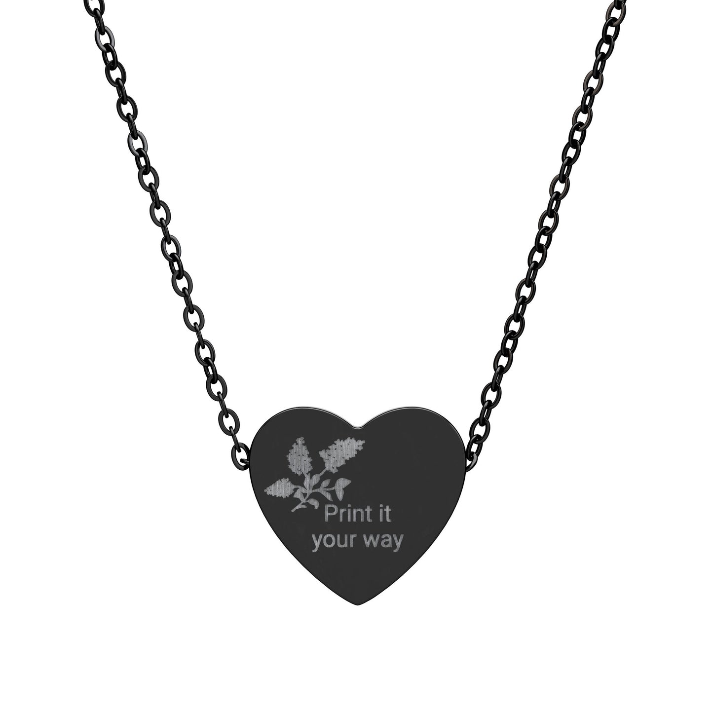Floral Heart Engraving Necklace | Personalized Heart Pendant