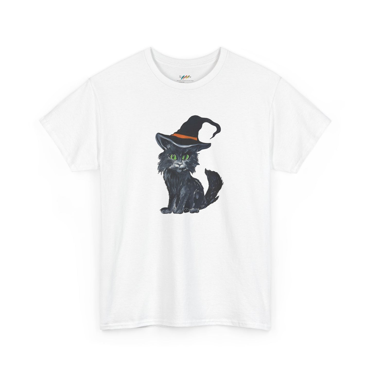 Black Cat in Witch Hat T-Shirt | Halloween Kitty Illustration
