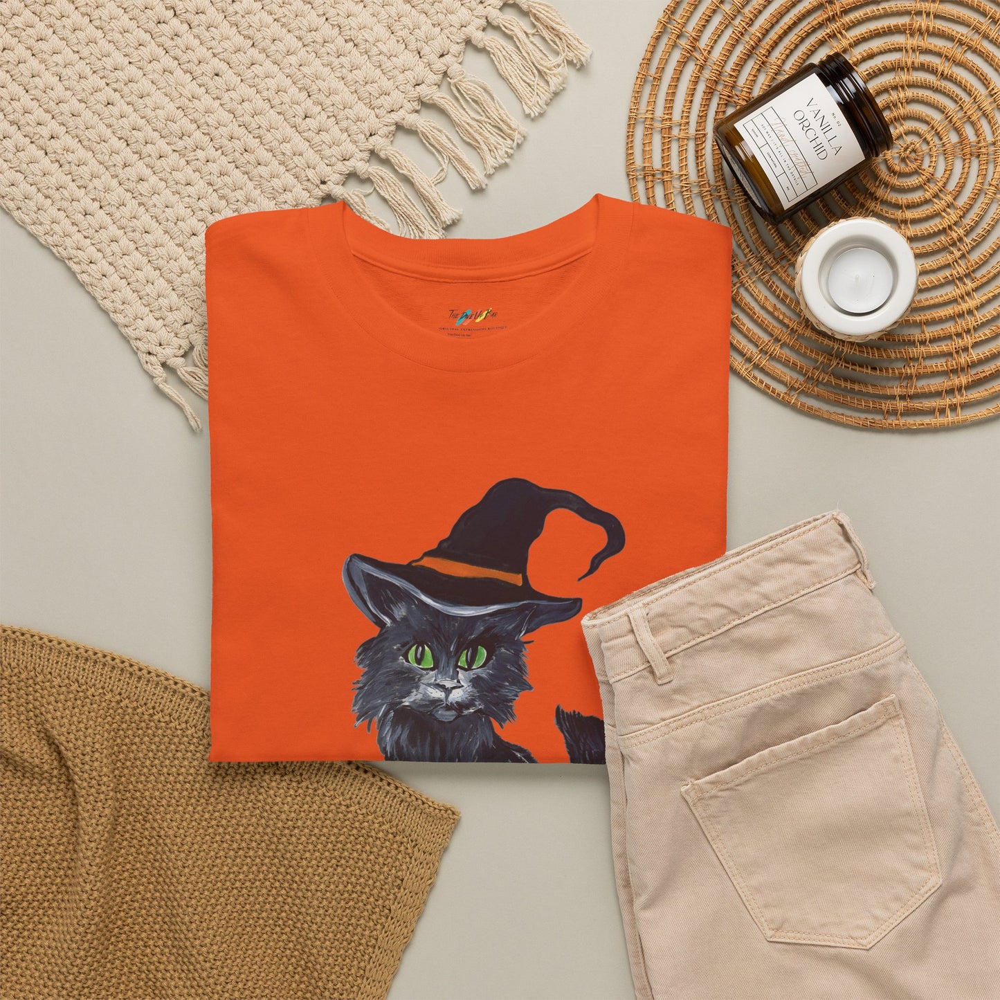 Black Cat in Witch Hat T-Shirt | Halloween Kitty Illustration