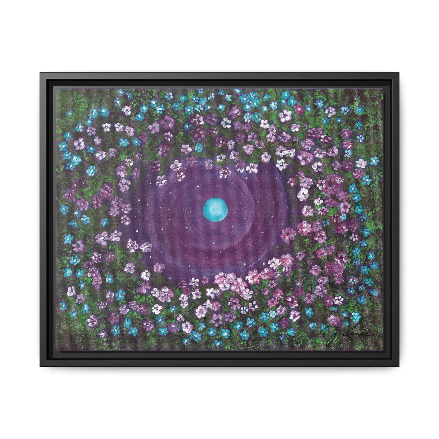 One World Floral Galaxy Painting Matte Canvas, Framed Wall Art | Earth Flower Garden