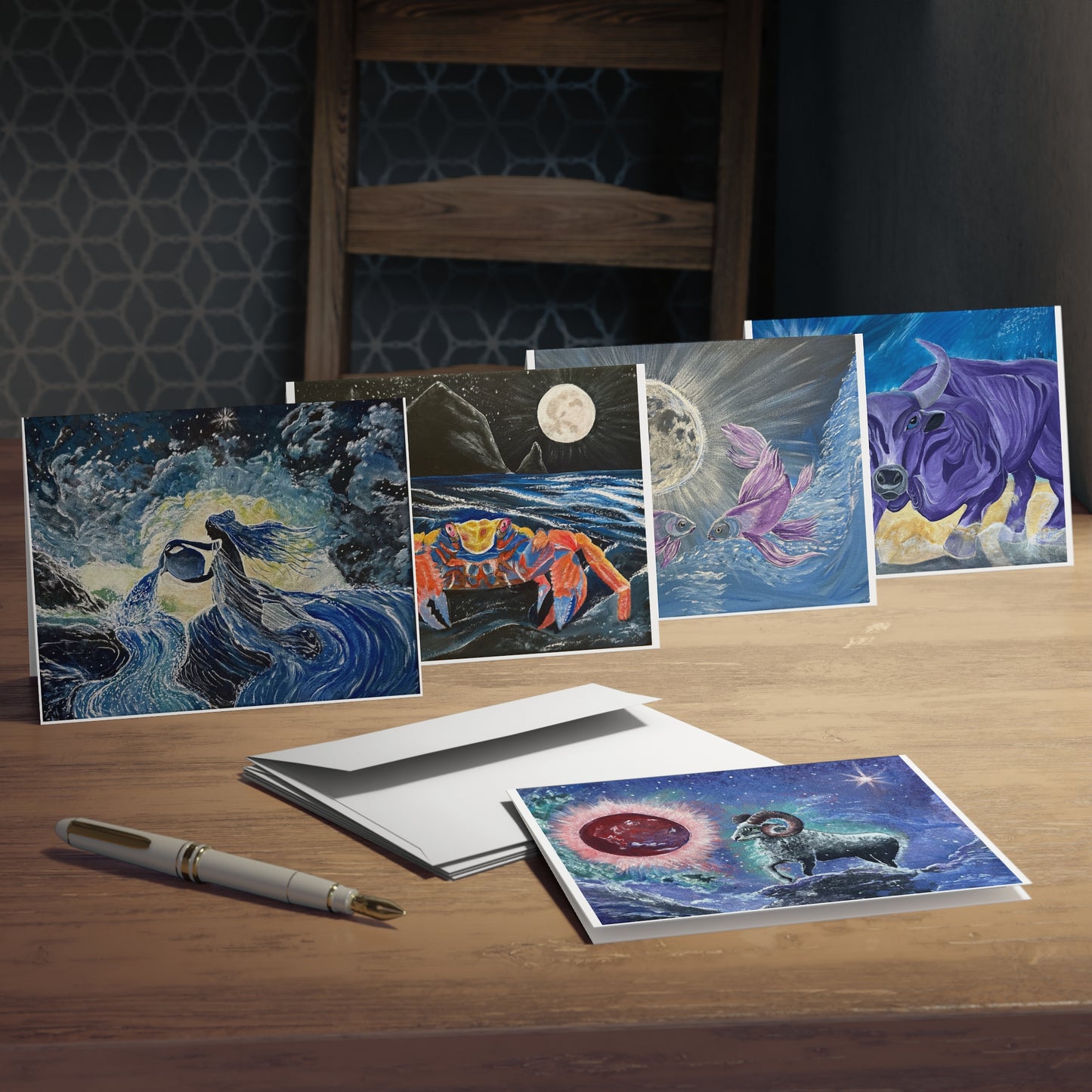Zodiac Greeting Cards Set - 5-Pack Artisan Cards for All Occasions