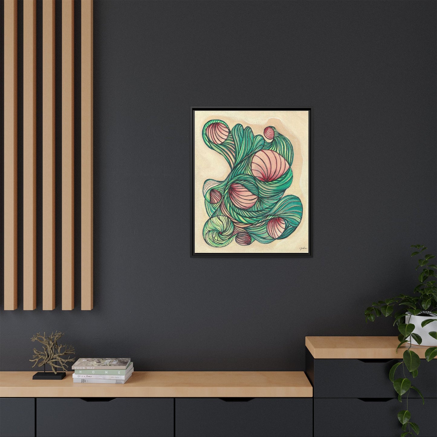 Abstract Organic Swirls Matte Canvas Framed | Botanical Line Art Wall Decor