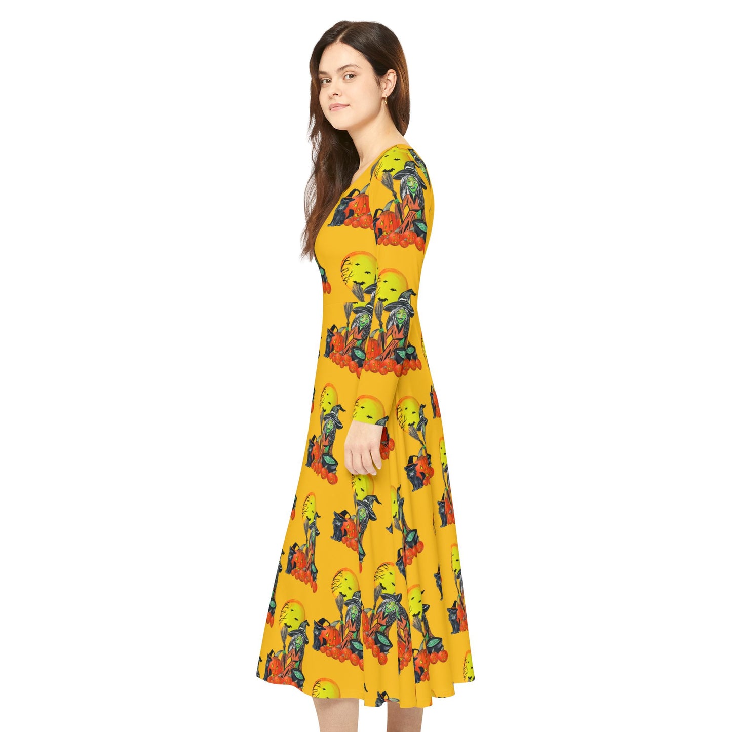 Bohemian Halloween Dance Dress, Women's Costume Party Attire, Fall Festival Outfit, Playful Chic Original Long Sleeve Dress