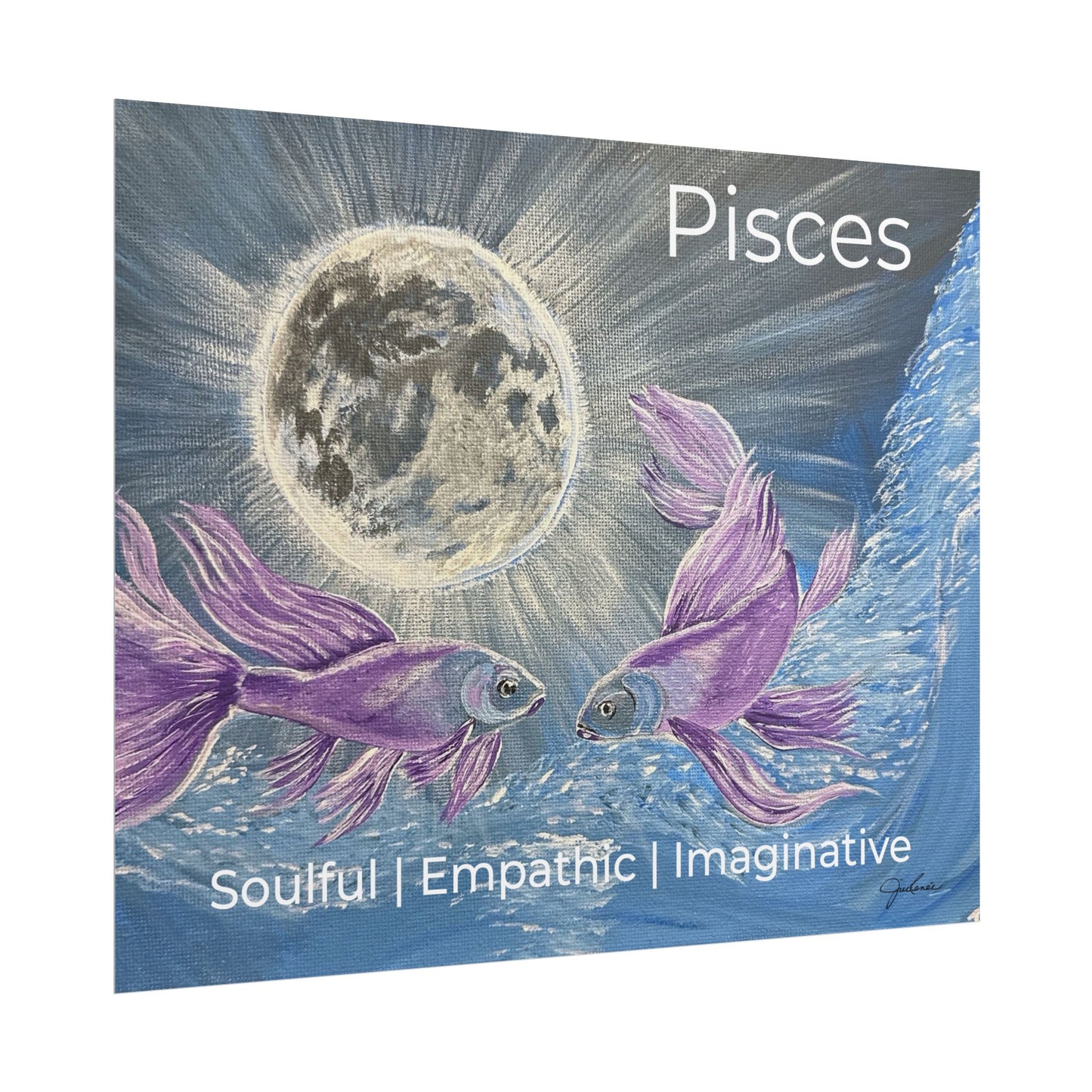 Pisces Purple Koi Moonlit Rolled Poster | Lunar Fish Wall Art