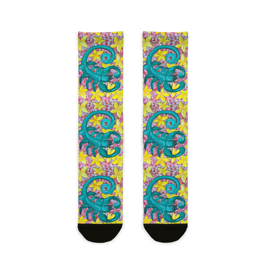 Scorpio Floral Socks, Zodiac Gift, Nature Lover Present, Sublimation Crew Socks, Scorpion Print