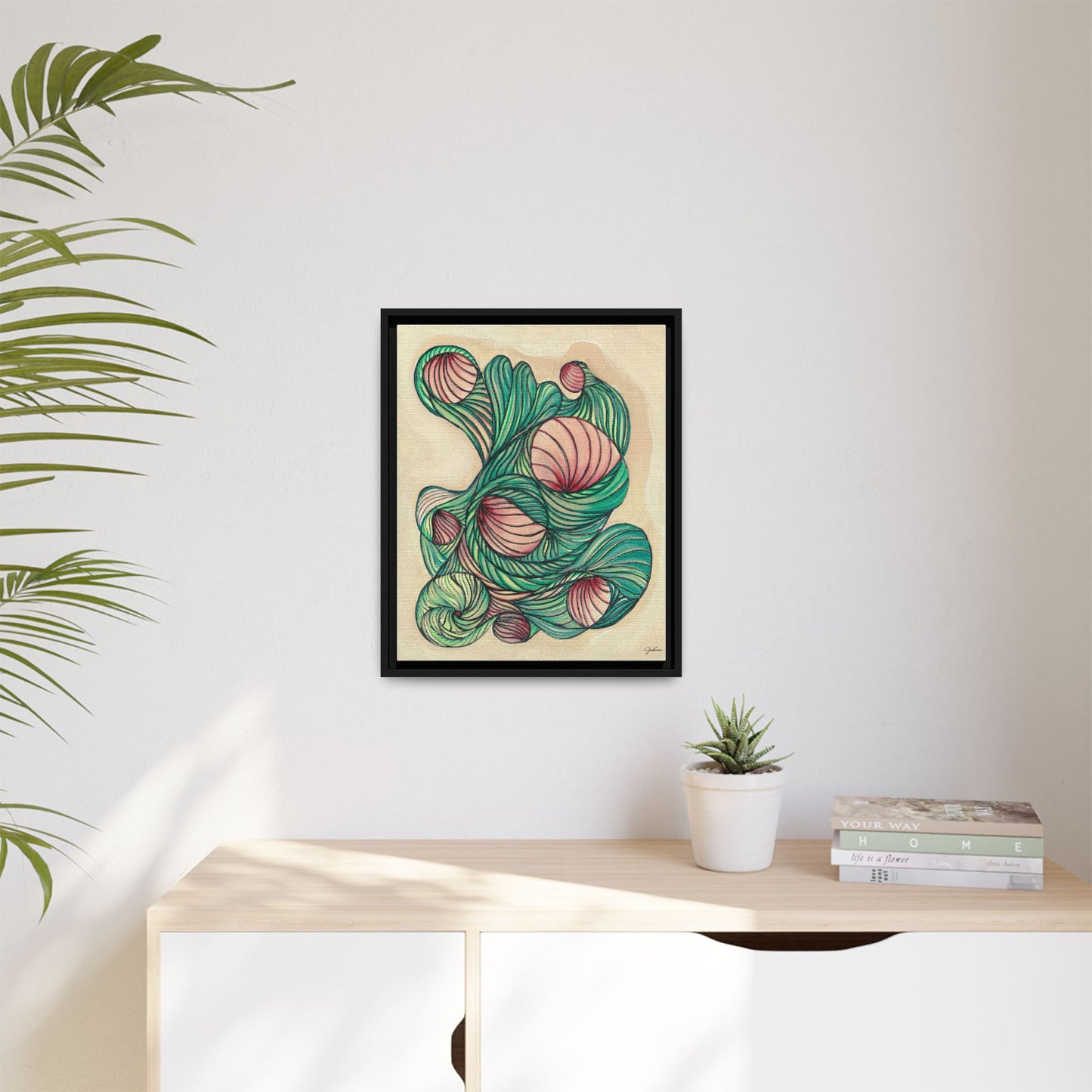 Abstract Organic Swirls Matte Canvas Framed | Botanical Line Art Wall Decor