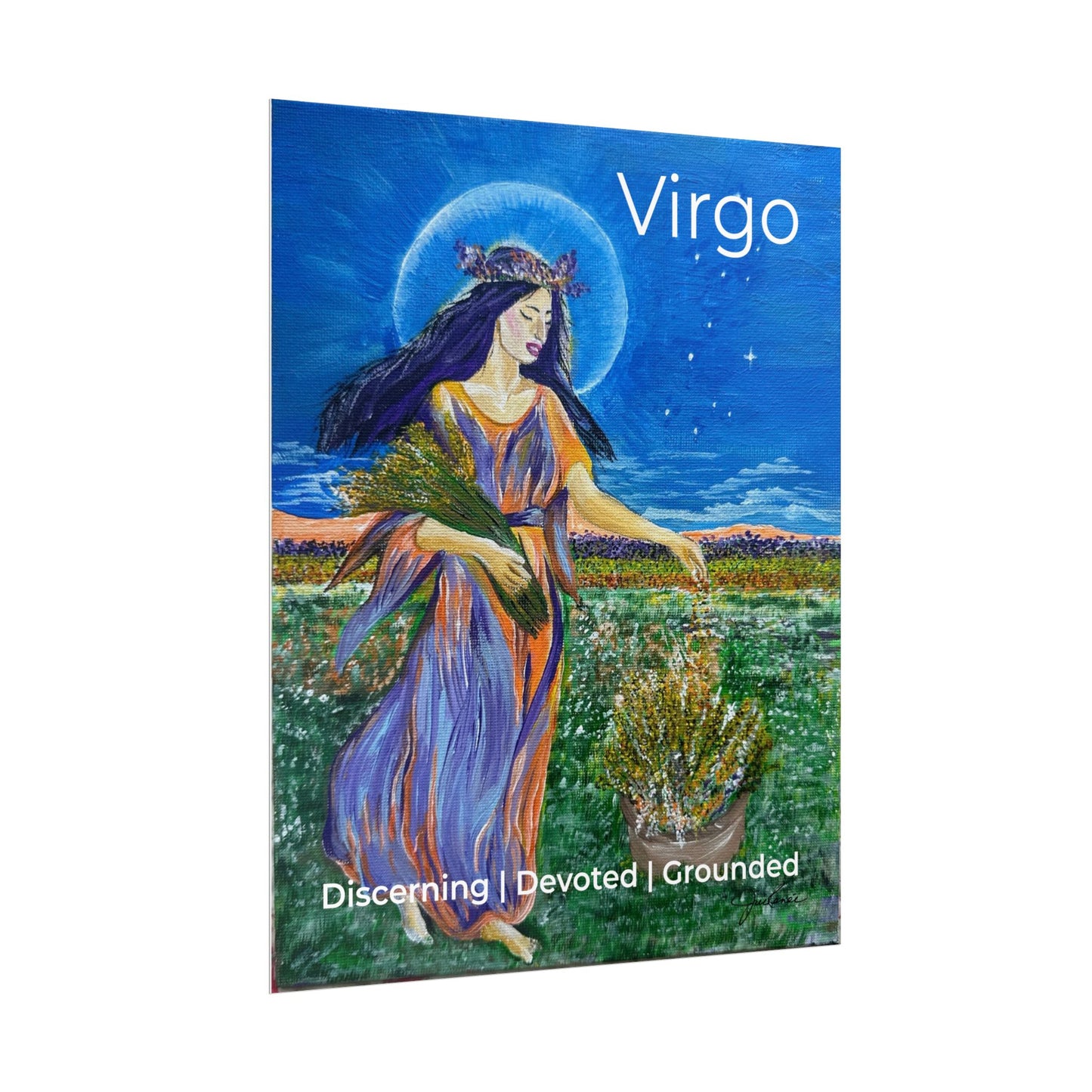 Virgo Harvest Goddess poster | Rolled poster, floral Zodiac goddess artwork