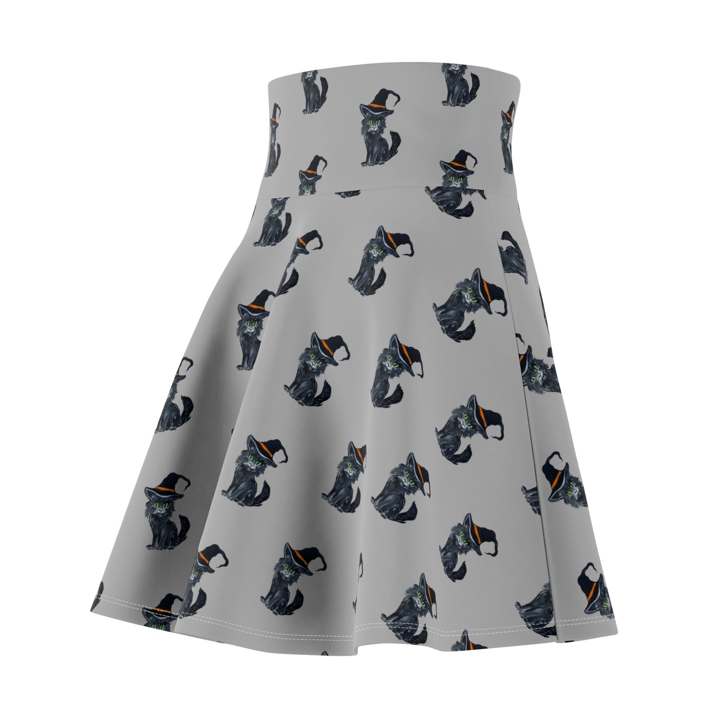 Black Cat Pattern Women's Skater Skirt | Halloween Cat Print Skater Skirt