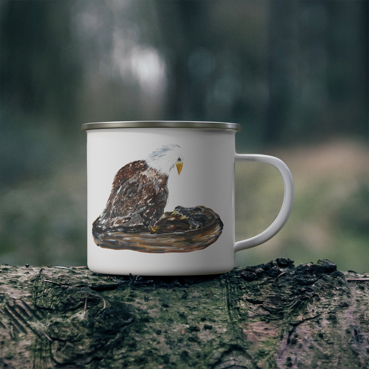 Bald Eagle Illustration White Enamel Camping Mug | Wildlife Nature Bird
