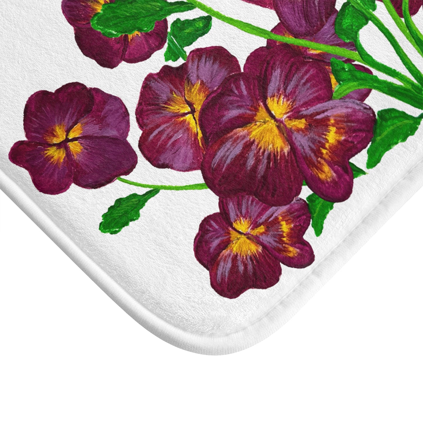 Bright Floral Bath Mat, Vibrant Yellow Bathroom Decor, Pansies Pattern Rug, Home Spa Essential, Gift for Her, Spring Decor