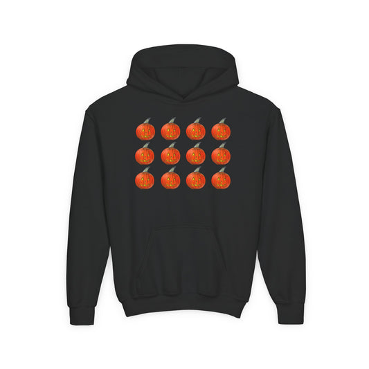 Pumpkin Pattern Hoodie | Kids Halloween Pumpkin Grid Sweatshirt