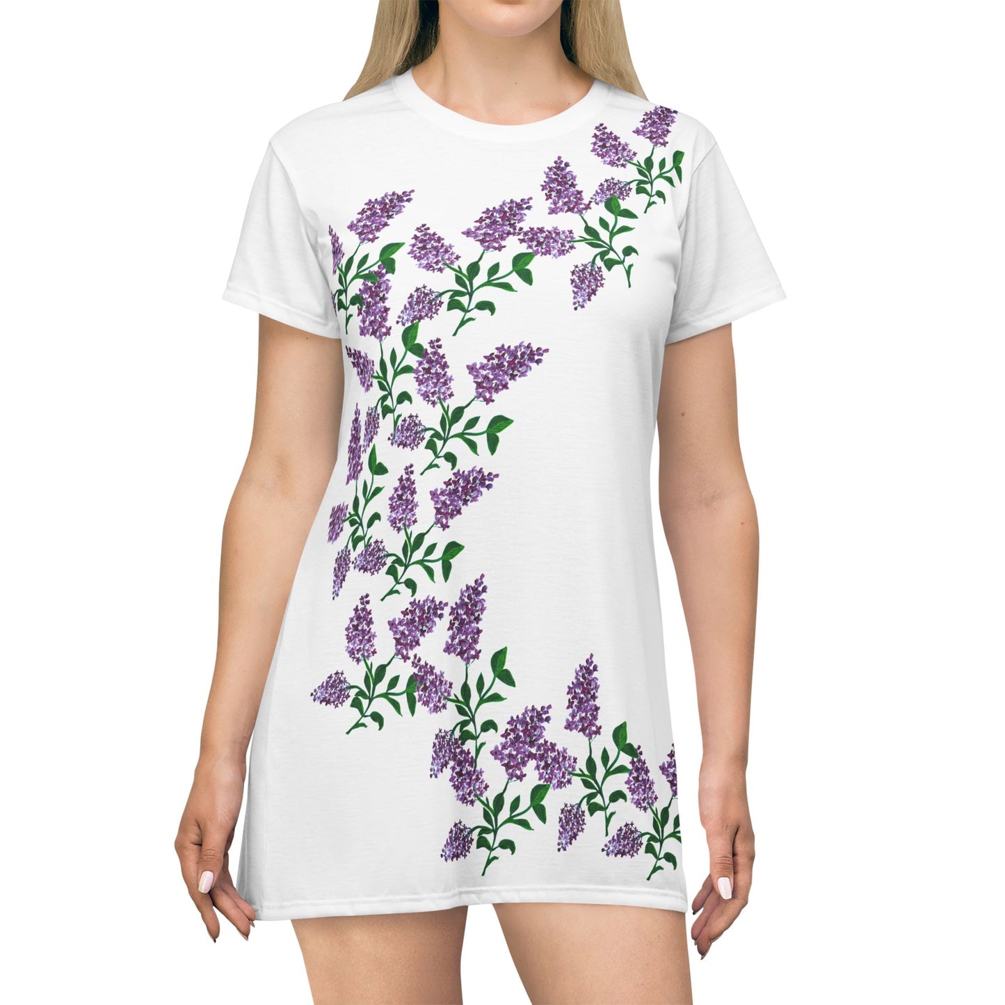 Purple Lilac T-Shirt Dress | Floral All-Over Print
