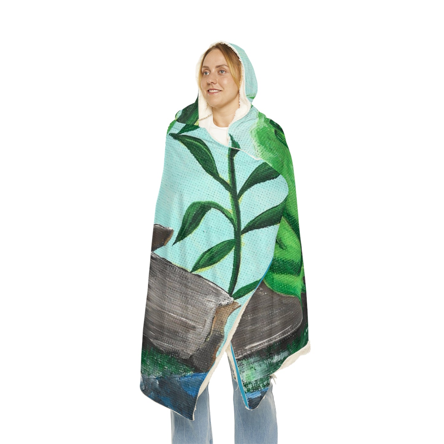 Frog Illustration Snuggle Blanket | Blue Pond Pattern Hooded Throw