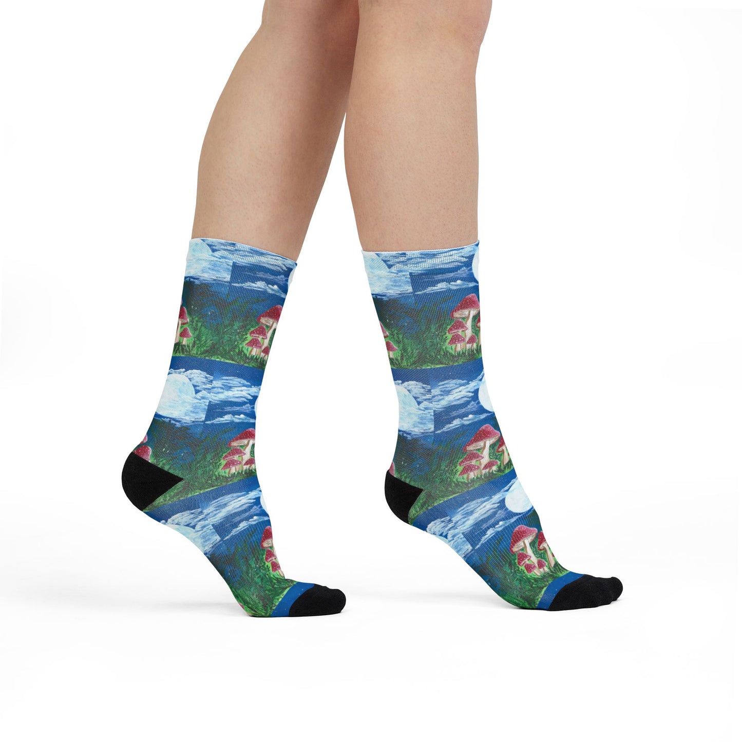 Whimsical Magically Moonlit Mushroom Crew Socks | Gift for Nature Lovers, Cozy Apparel, Unique Sock , Perfect for Hiking, Pajama Parties
