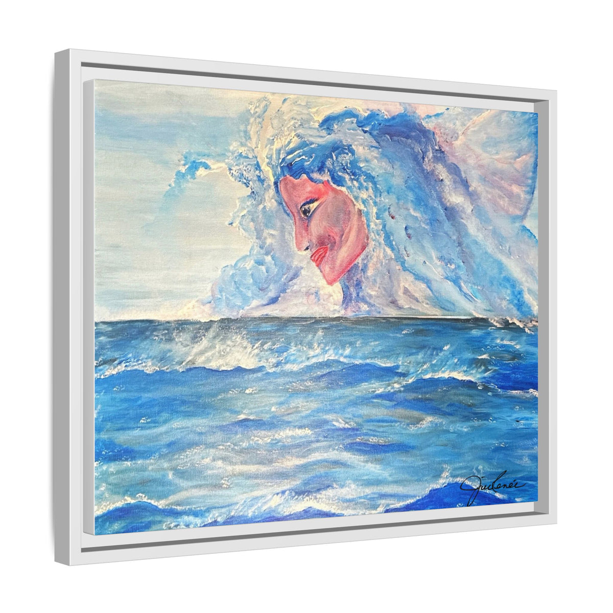 Iridessa - Ocean Spirit Framed Canvas Art — Ethereal Sea Goddess Painting