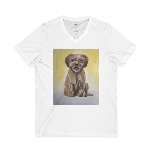Smiling Puppy Portrait Tee | Cute Dog Artwork V-Neck Shirt