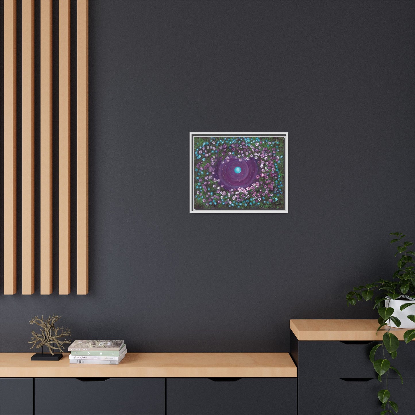 One World Floral Galaxy Painting Matte Canvas, Framed Wall Art | Earth Flower Garden
