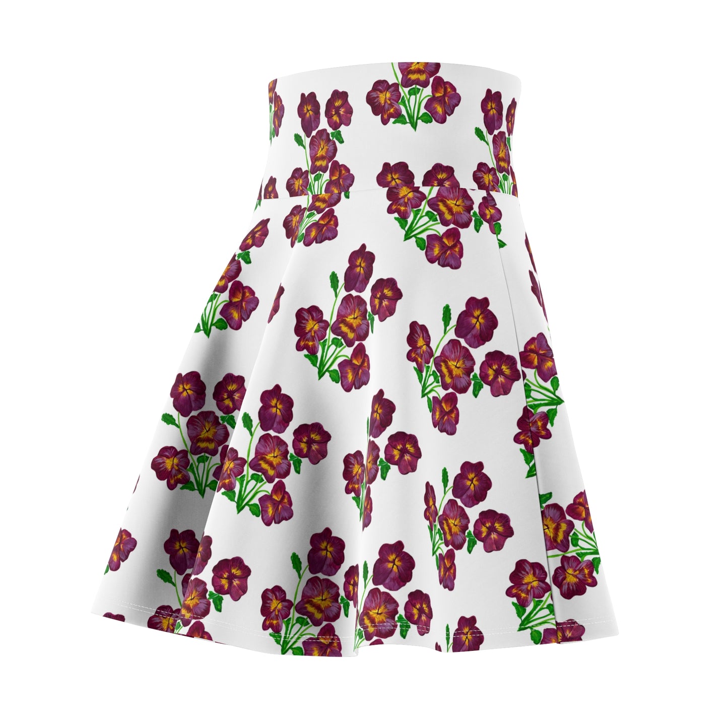 Purple Pansy Floral Pattern Skater Skirt | All-Over Print