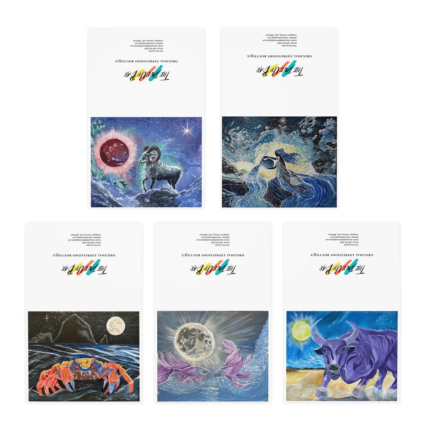 Zodiac Greeting Cards Set - 5-Pack Artisan Cards for All Occasions