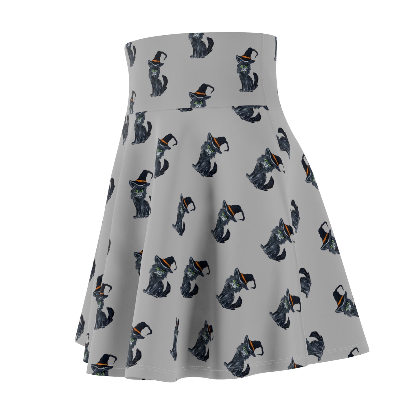 Black Cat Pattern Women's Skater Skirt | Halloween Cat Print Skater Skirt