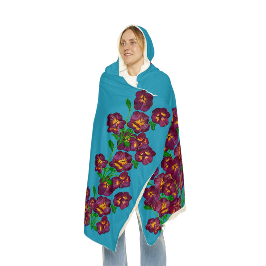 Pansy Floral Hooded Blanket | Blue Floral Snuggle Blanket