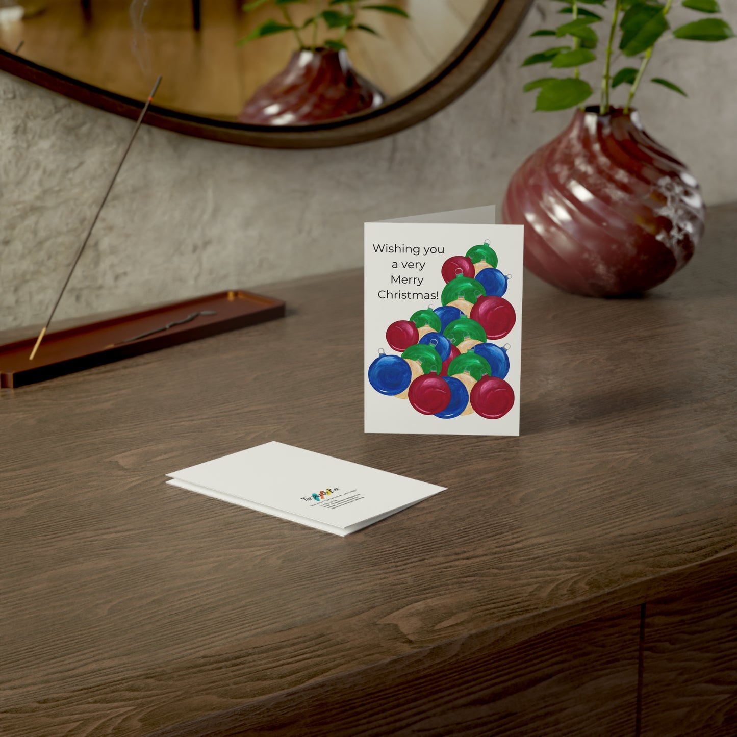 Greeting Cards, Festive Holiday Ornaments Design, Ideal for Christmas Wishes, Invitations, Seasonal Greetings, Pack of 10 Cards