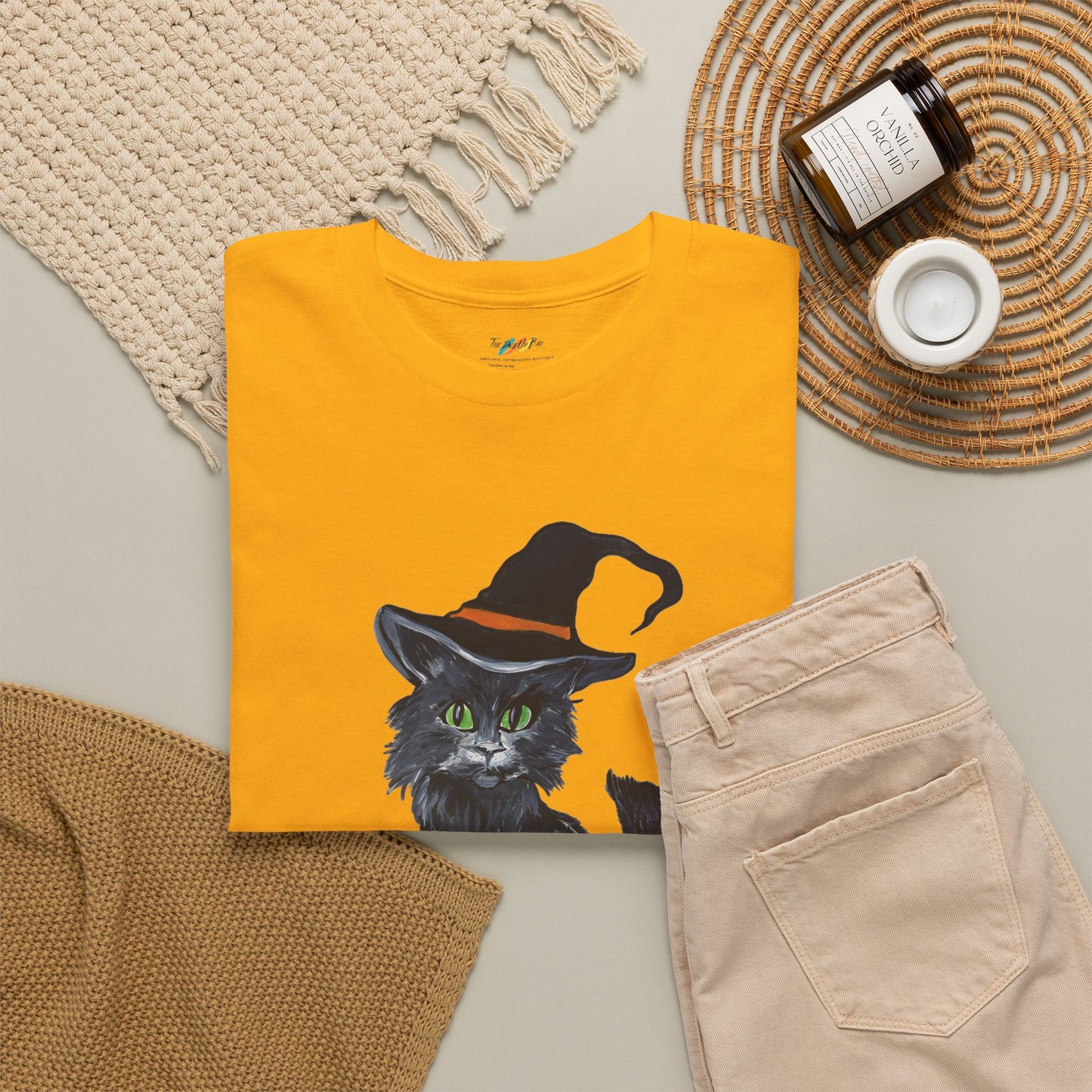 Black Cat in Witch Hat T-Shirt | Halloween Kitty Illustration