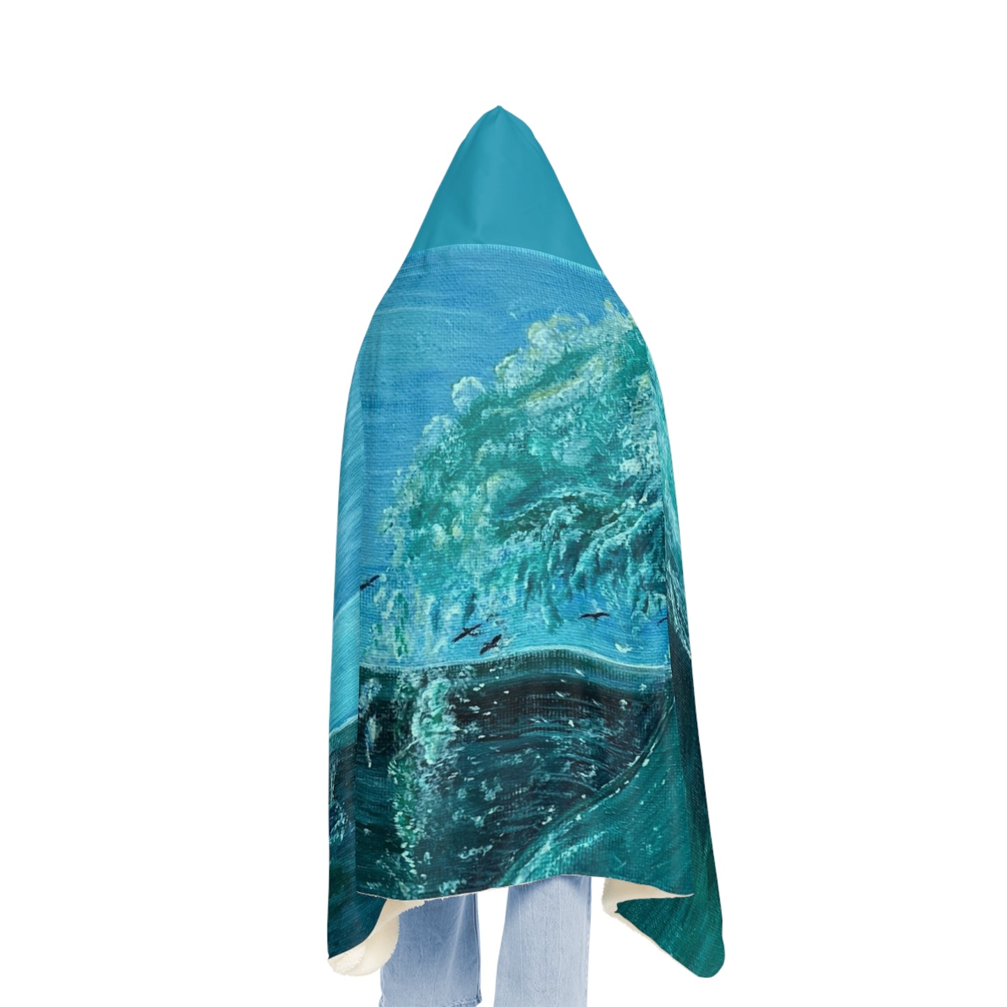 Ocean Wave Painting Snuggle Blanket | Hooded Beach Throw, Turquoise Wave Art