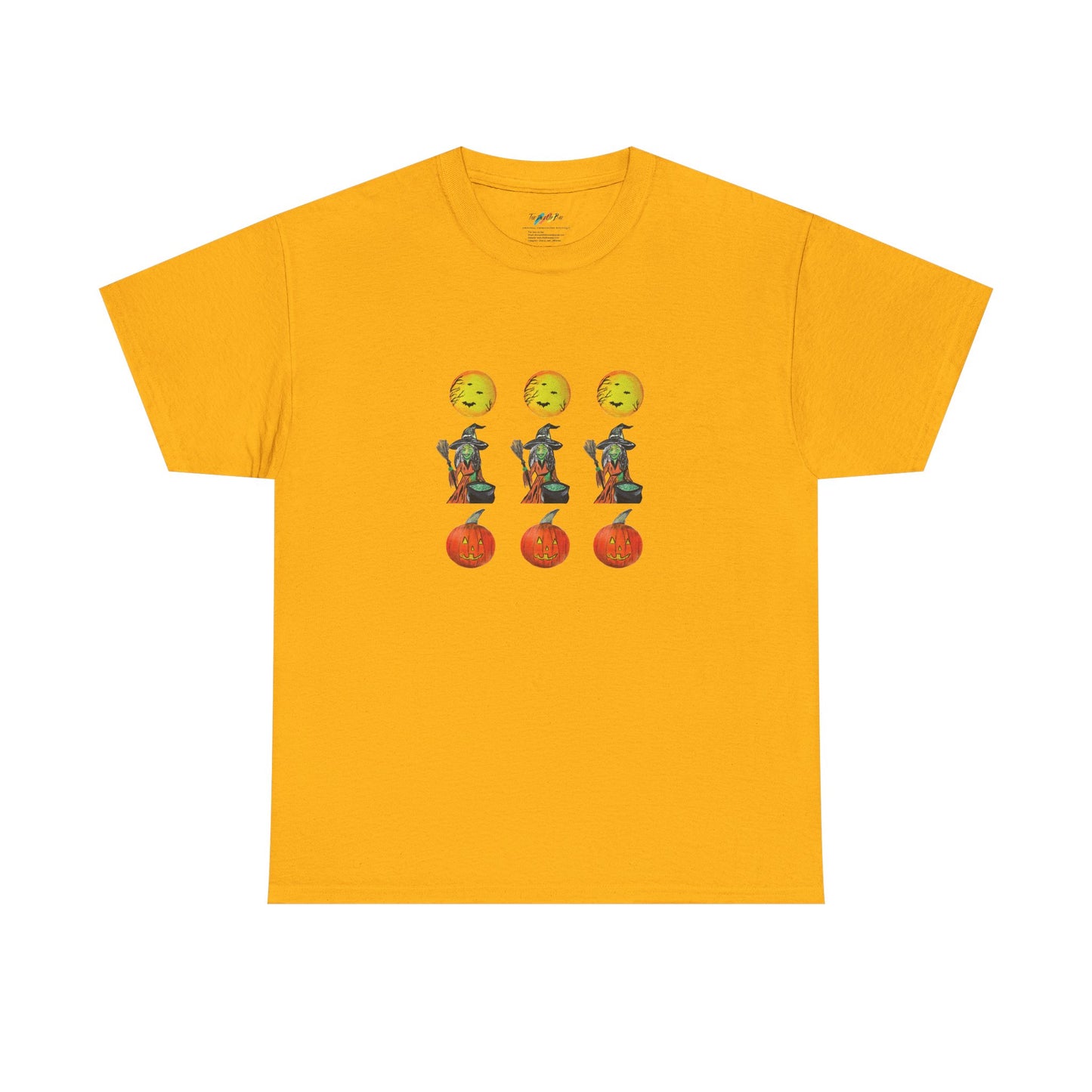 Halloween Tee - Moons, witches, and jacko'lanterns - Unisex Heavy Cotton