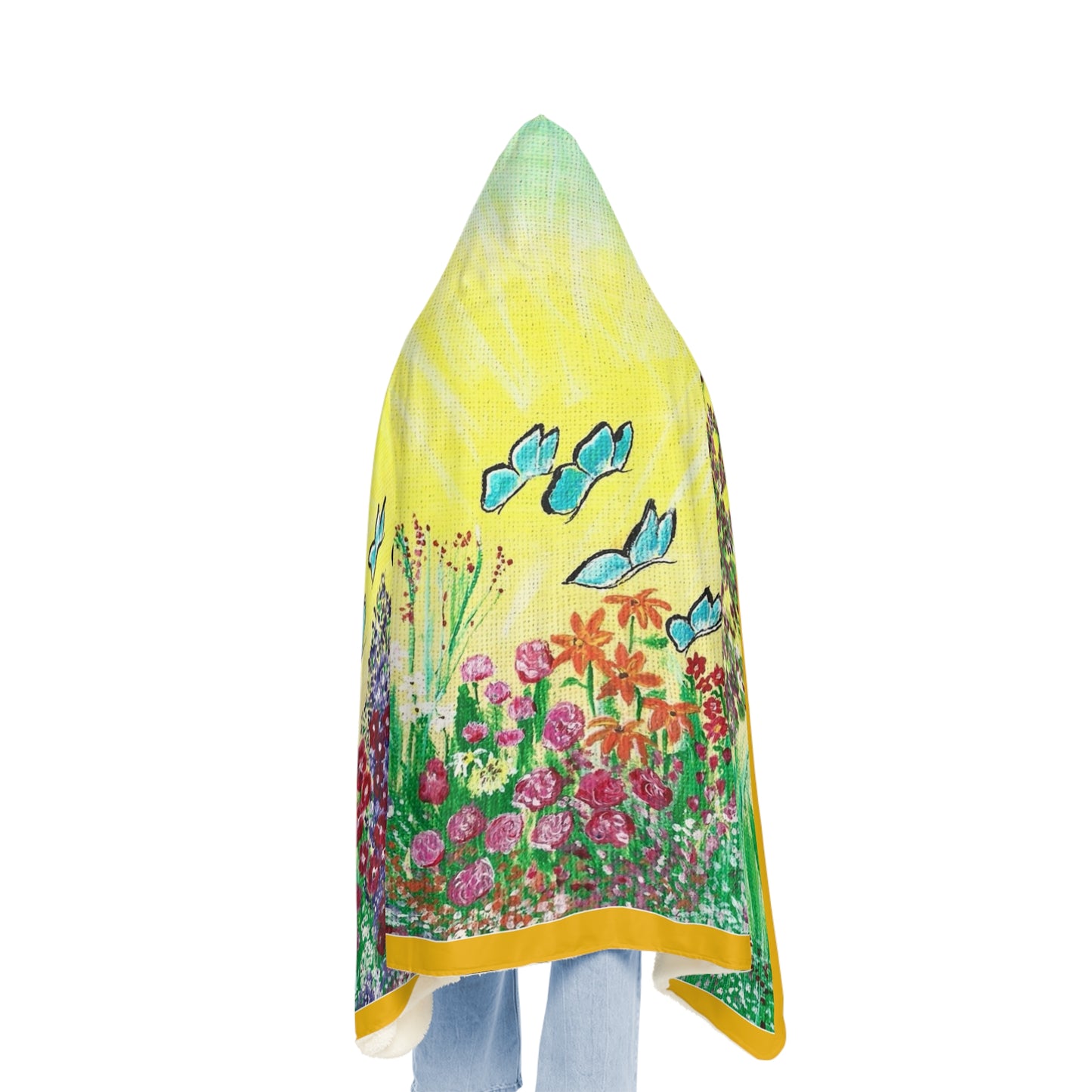 Butterfly Garden Snuggle Blanket | Floral Hooded Throw, Bright Yellow Meadow