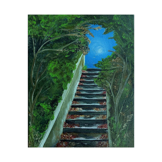 A Path from the Sea Poster | Forest Path Steps, Blue sky from original Acrylic on Canvas